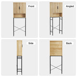 Over The Toilet Storage Cabinet with Fluted Doors and Adjustable Shelf, Tall Bathroom Organizer with Metal Stand Space Saver Over Toilet , Wood Rack for Bathroom, Restroom, Laundry, Natural Oak FiveWillowise