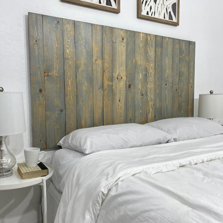 Barn Walls Solid Wood Headboard Queen Size, Coastal Slate Bluish-Gray Finish with Smooth Natural Wood Grain, Handcrafted Wall-Mounted Panels, Coastal Modern Bedroom Decor Barn Walls