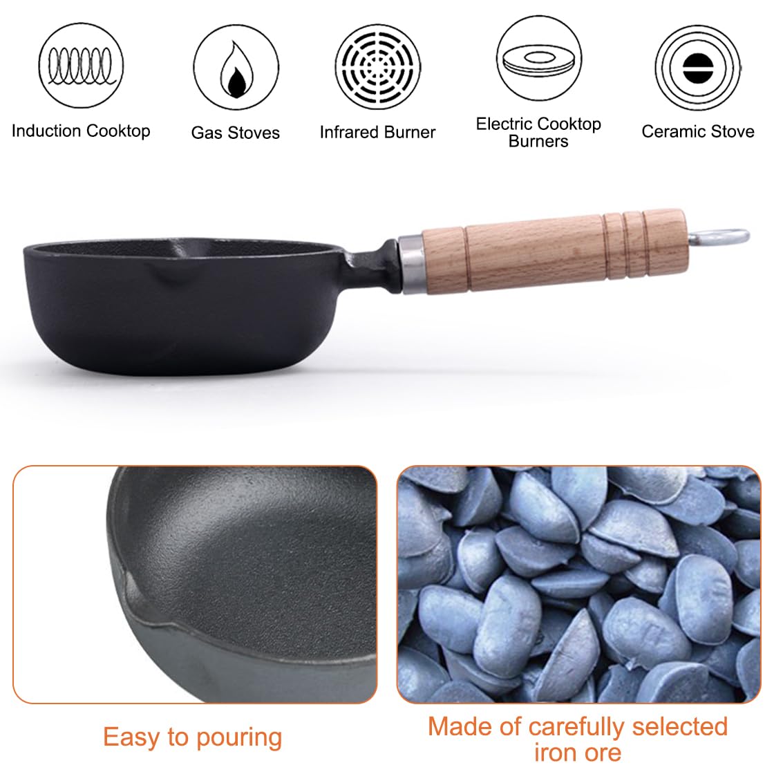 HyzaPhix Cast Iron Sauce Pot and BBQ Mop Brush Set for Grilling, BBQ Basting Set with Saucepan and Brush Barbecue Accessories Meat Smoker Accessories Gift for Men (Black) HyzaPhix