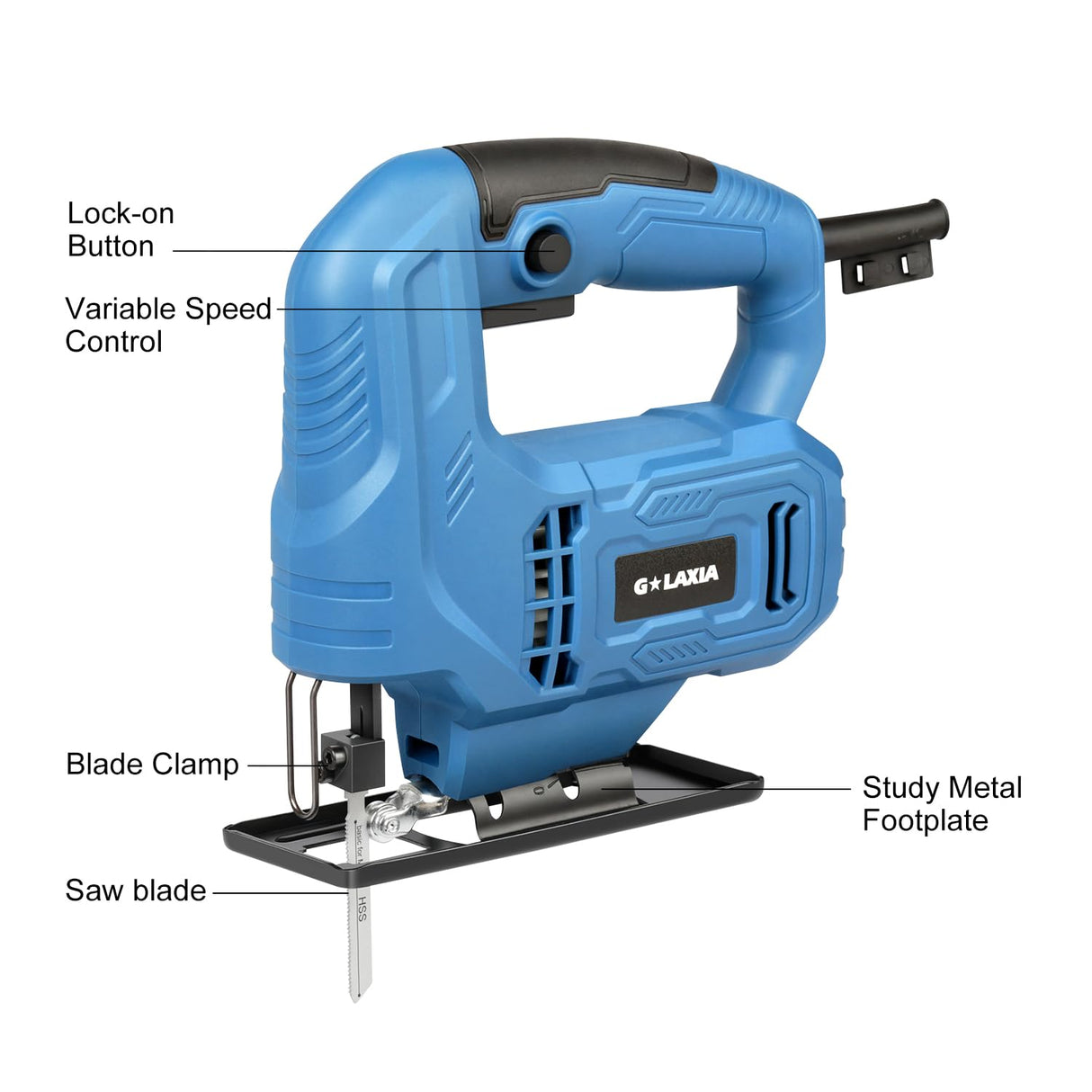 G LAXIA Jigsaw, 3.5 Amp Corded Jig Saw with 3pcs Cutting Blades, ±45° Bevel Cutting, 3000 SPM with Lock-on Button, Corded G LAXIA