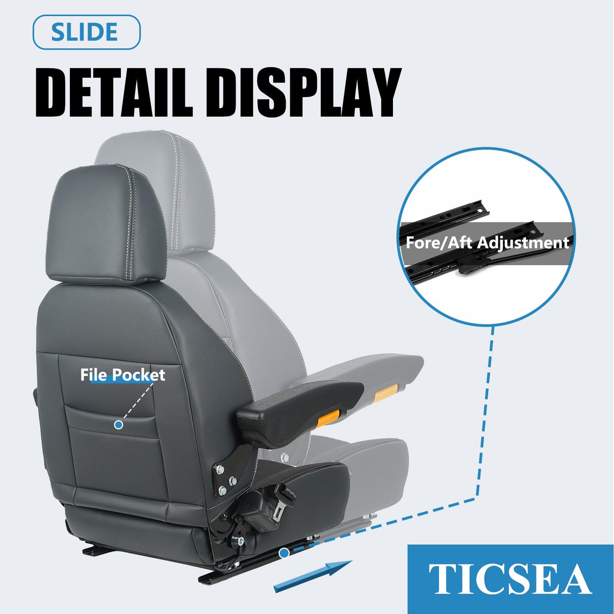 TICSEA Universal Tractor Seat, Forklift Seat with Retractable Seatbelt and Adjustable Backrest Headrest Armrests for Boat Excavator Harvester Loader Backhoe Dozer Telehandler(Black) TICSEA