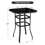 Yaheetech Metal Frame Patio Bar Table Tempered Glass, Height High Top Outdoor Pub Height Bistro Square Glass Side Table for Balcony Backyard Poolside, Black Yaheetech