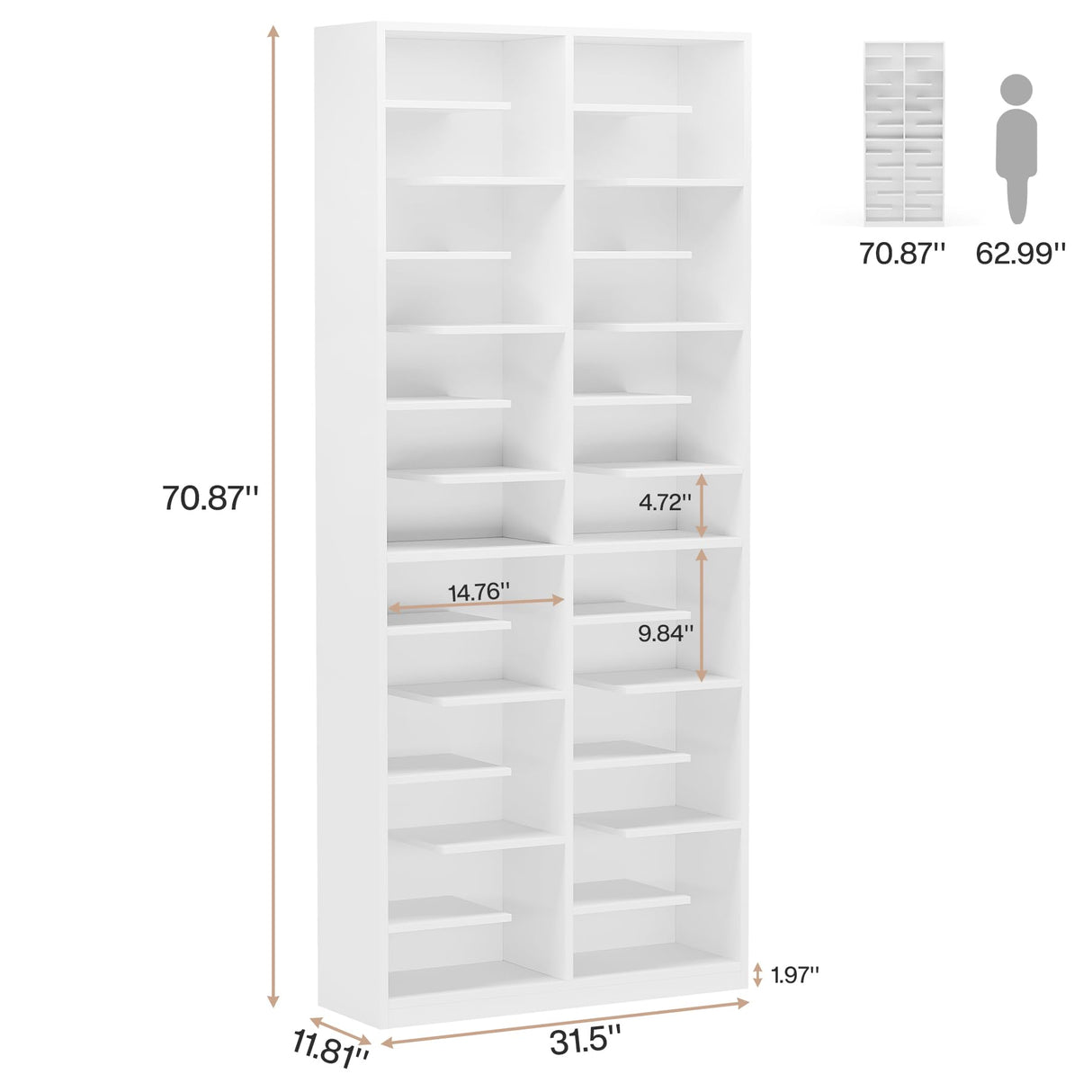 Tribesigns 13-Tier Shoe Storage Cabinet, Tall Wooden Shoe Rack with 26 Cubbies, Freestanding Shoe Storage Organizer for Entryway, Closet, Living Room, White Tribesigns