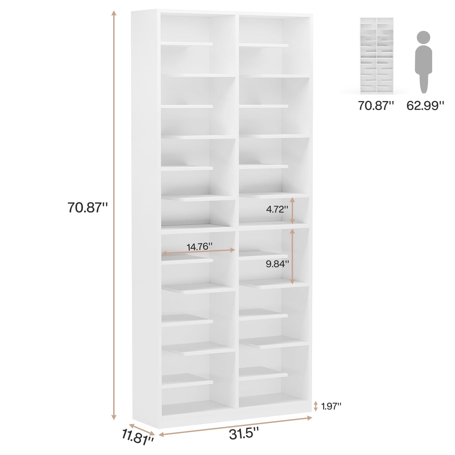 Tribesigns 13-Tier Shoe Storage Cabinet, Tall Wooden Shoe Rack with 26 Cubbies, Freestanding Shoe Storage Organizer for Entryway, Closet, Living Room, White