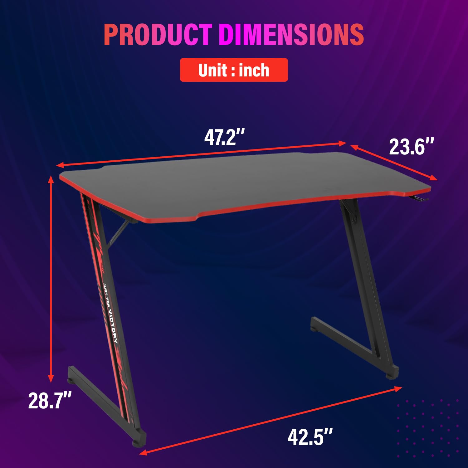 PayLessHere 47 Inch Modern Z-Shaped Gaming Desk Computer Desk for Home Office with Headphone Hook - Sturdy Workstation Table with Spacious Desktop,Red - WoodArtSupply