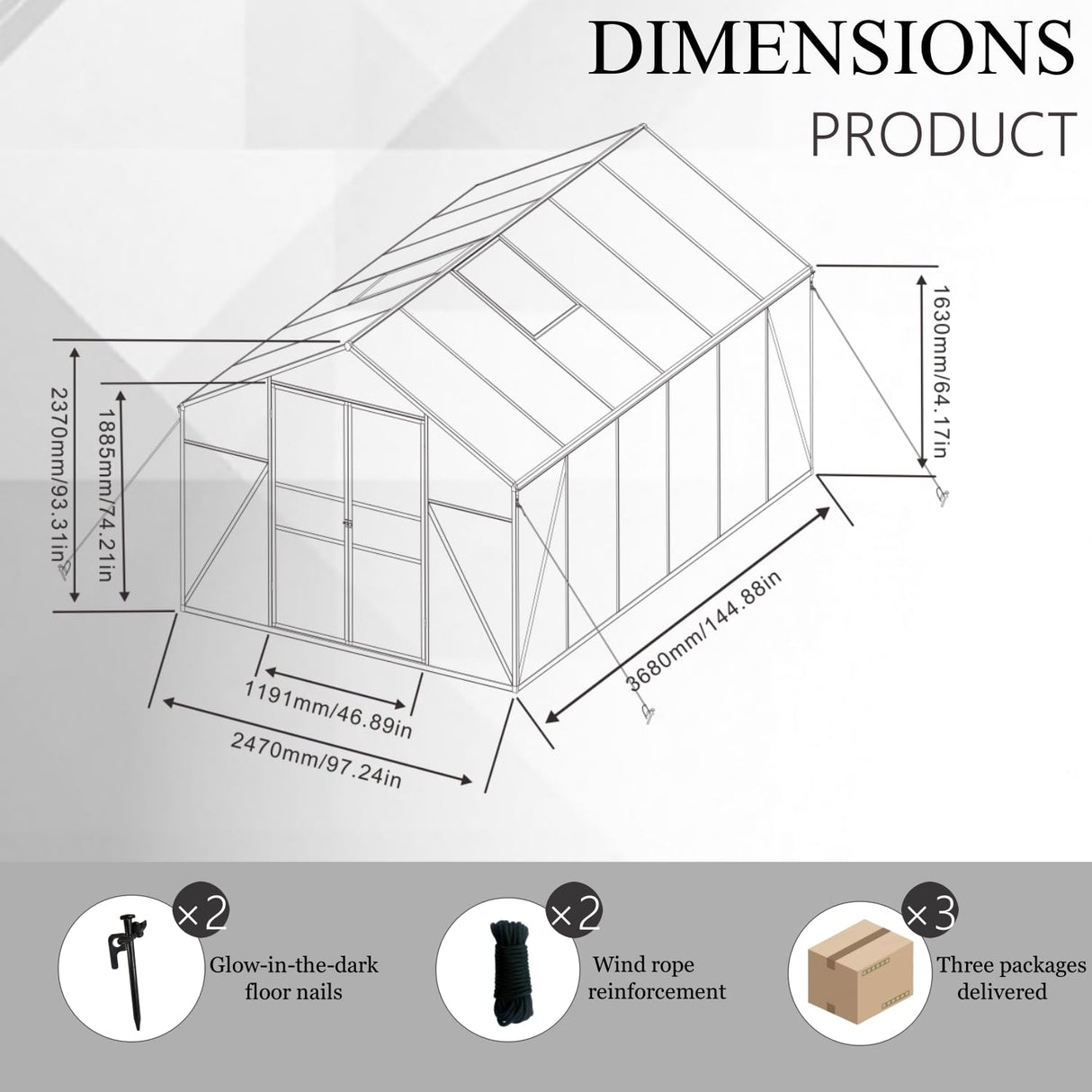 Vigo huseeo 8.2 * 12.2 * 7.8FT Greenhouse for Outdoors,Polycarbonate Greenhouse with Stronger Wind Protection and Roof Vent,Walk-in Large Aluminum Sunroom Winter Proof,Black Vigo huseeo