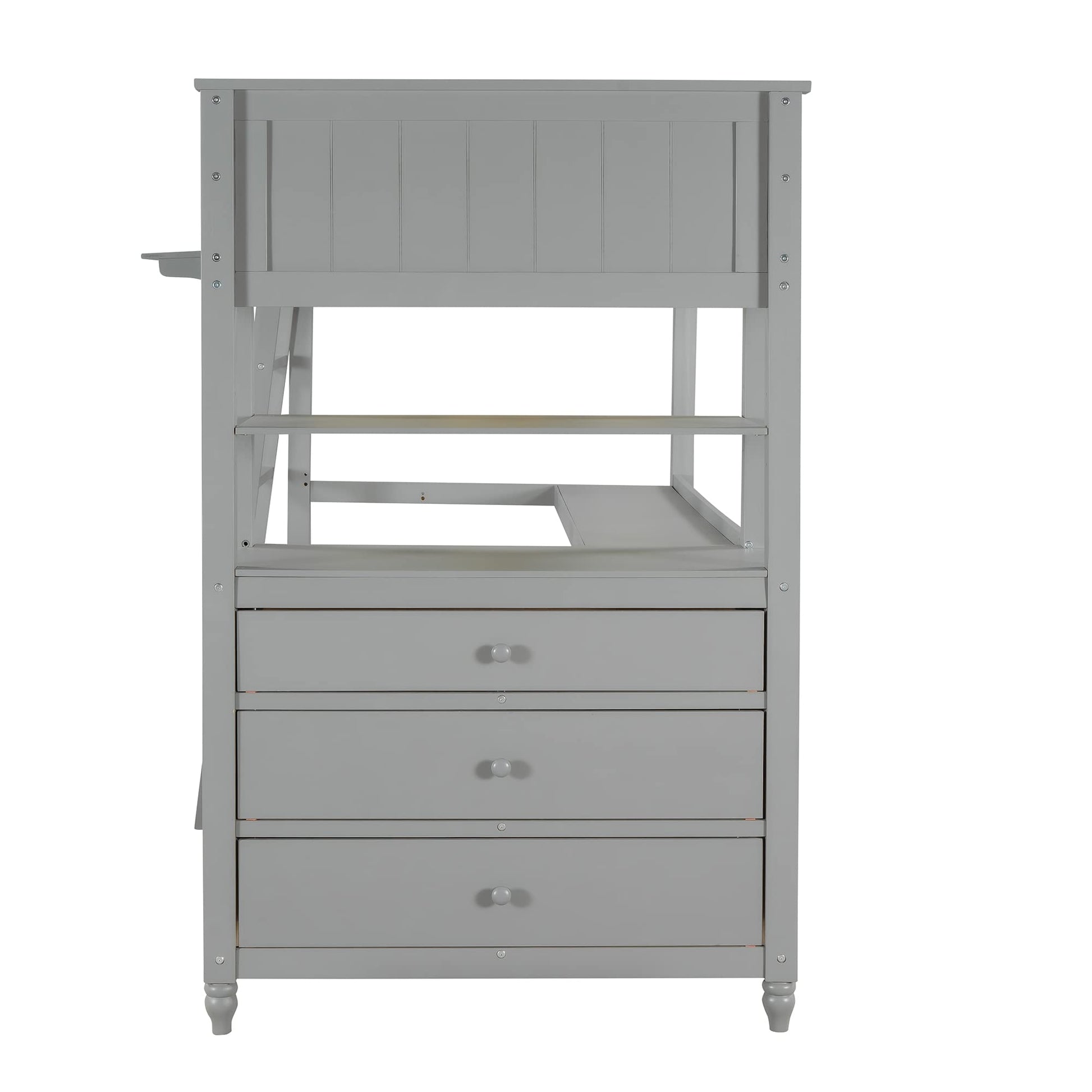 Bellemave Grey Loft Bed with Desk and Storage for Kids and Teens - WoodArtSupply