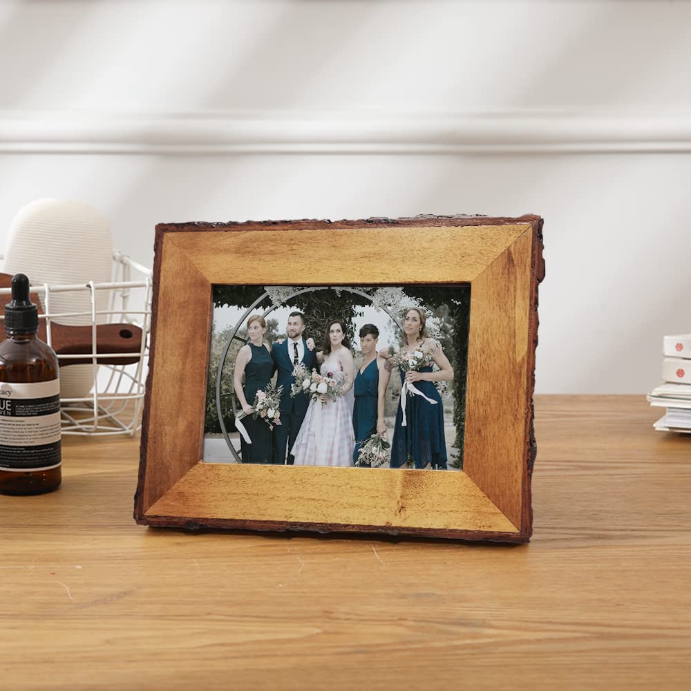 Eosglac 5x7 Live Edge Picture Frame, Rustic Wood Photo Frames Farmhouse Decor for Tabletop or Wall Display, Natural Brown