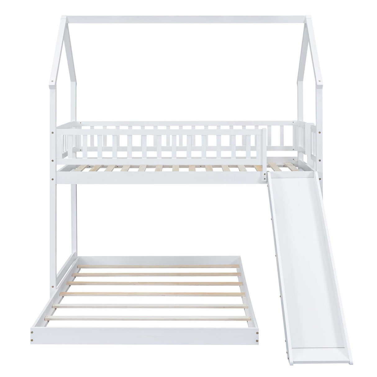 Harper & Bright Designs Twin Over Full House Bunk Bed with Slide and Guardrail, White Harper & Bright Designs