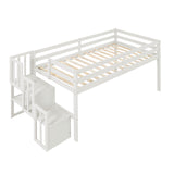 CITYLIGHT Twin Low Loft Bed with Staircase and Storage, White Wood Frame for Kids CITYLIGHT