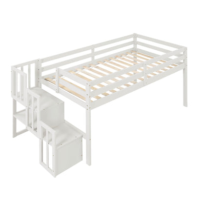 CITYLIGHT Twin Low Loft Bed with Staircase and Storage, White Wood Frame for Kids - WoodArtSupply