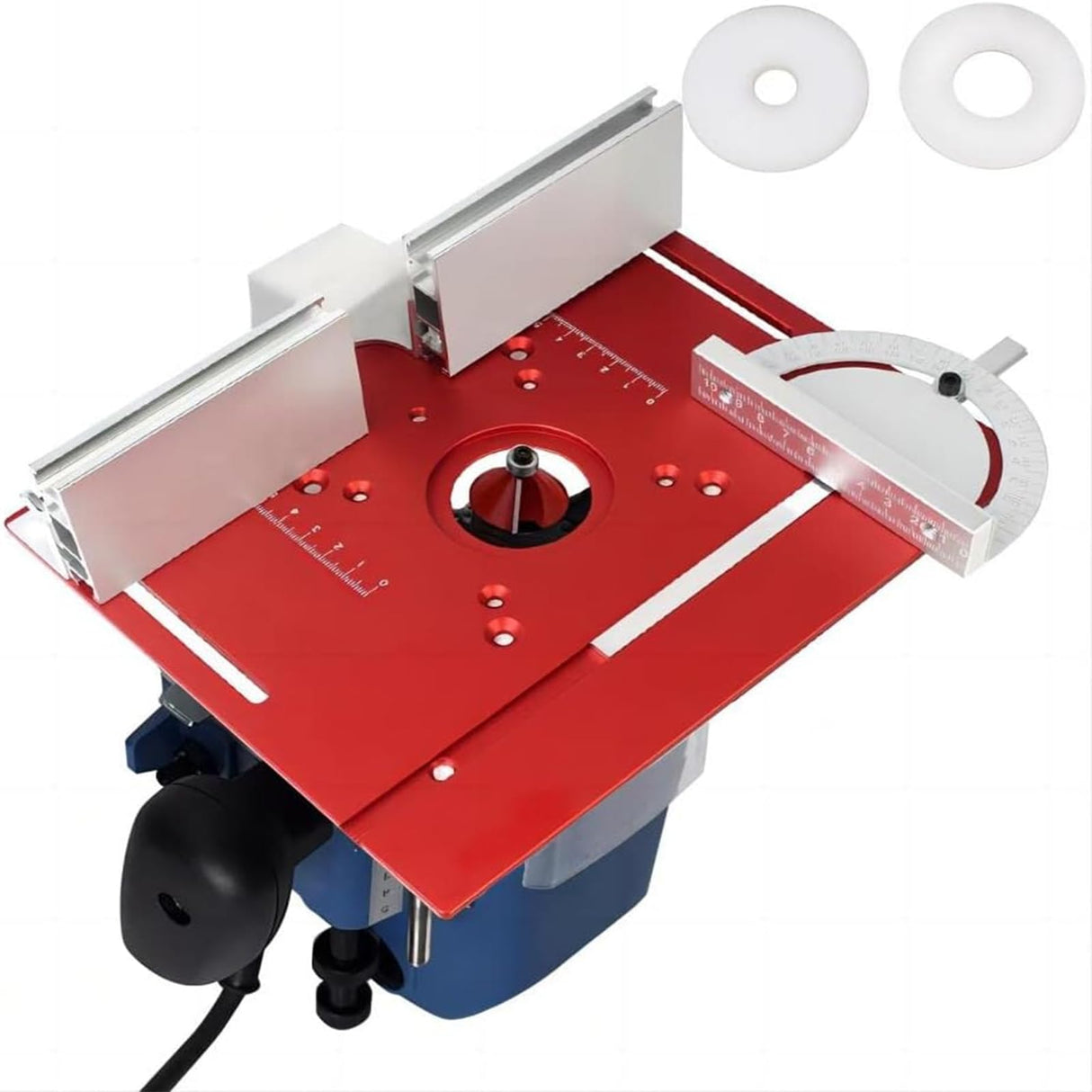 JCFANTS Router Table Insert Plate, Multifunctional Trimming Engraving Table, Aluminium Insert Plate for Table Woodworking Benches Router Flip Plate with Miter Gauge Guide (Red) JCFANTS
