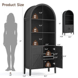 ONBRILL 71" Tall Arched Bookshelf, 5-Tier Arched Bookcase with Door & Storage Cabinet, Farmhouse Display Bookshelf Cabinet with Adjustable Shelf, Freestanding Wood Bookcase for Home Office, Study ONBRILL