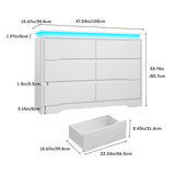 Fameill White Dresser for Bedroom, 6 Drawer Dresser with LED Lights, Modern Dresser Organizer with Charging Station, Double Wide Chest of Drawers for Living Room, Entryway Fameill