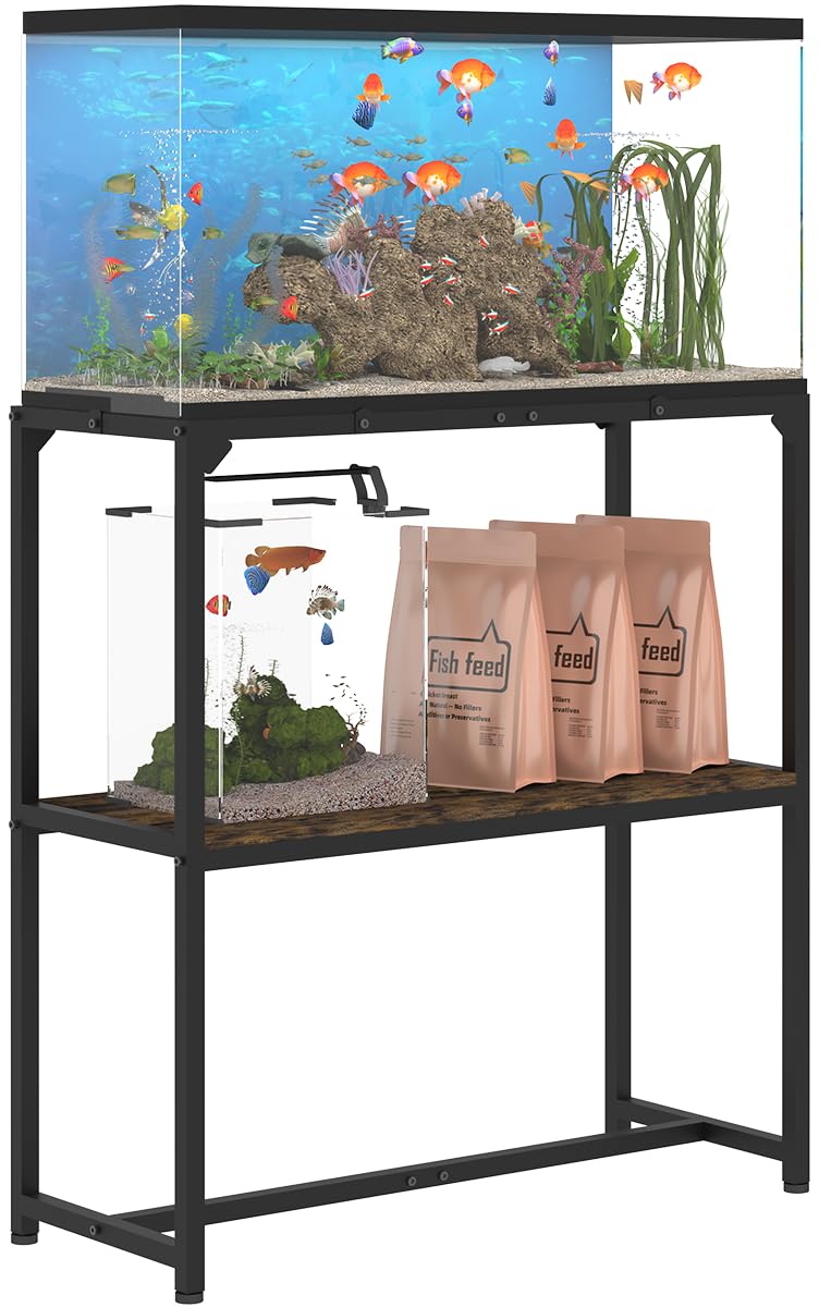 Mondazie 30 Gallon Fish Tank Stand, Upgraded Height Aquarium Stand Table with 2 Tiers Storage Shelf, Metal Reptile Breeder Turtle Terrarium Stand Rack for Home Office, 30" L x 12" W x 32.2" H, Black Mondazie