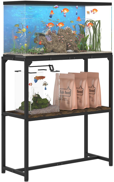 Mondazie 30 Gallon Fish Tank Stand, Upgraded Height Aquarium Stand Table with 2 Tiers Storage Shelf, Metal Reptile Breeder Turtle Terrarium Stand Rack for Home Office, 30" L x 12" W x 32.2" H, Black Mondazie