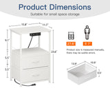 Casaottima White Night Stand with Charging Station and LED Lights, End Table for Bedroom with 2 Fabric Drawers, Small Nightstand with Storage Shelf, Bed Side Table, Bedside Table Casaottima