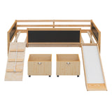 Harper & Bright Designs Low Loft Bed with Slide, Wood Twin Loft Bed for Kids, Loft Bed Twin with 2 Toy Boxes, Chalkboard and Climbing Frame, Junior Loft Bed Frame for Girls Boys (Twin, Natural) Harper & Bright Designs