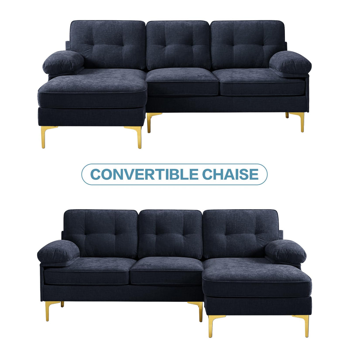 EASELAND 82" L-Shape Sofa with Reversible Chaise Lounge, Convertible Sectional Sofa Couch, Chenille Modern Sofa Couch for Living Room, Apartment and Office, Removable Cover (Dark Blue) EASELAND