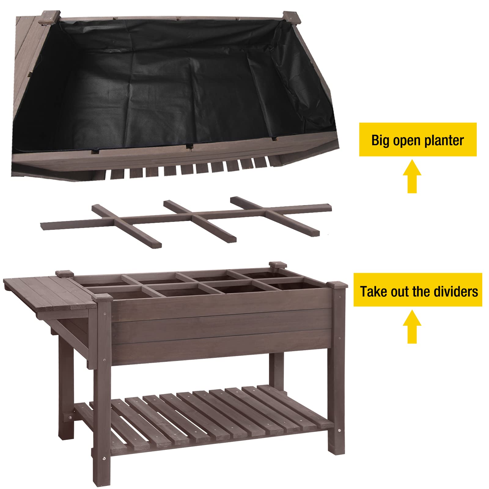 Aivituvin 52.7x22x30in Raised Garden Bed, Elevated Wood Planter Box Stand for Outdoor Gardening, Liner Included, 230lbs Capacity - WoodArtSupply