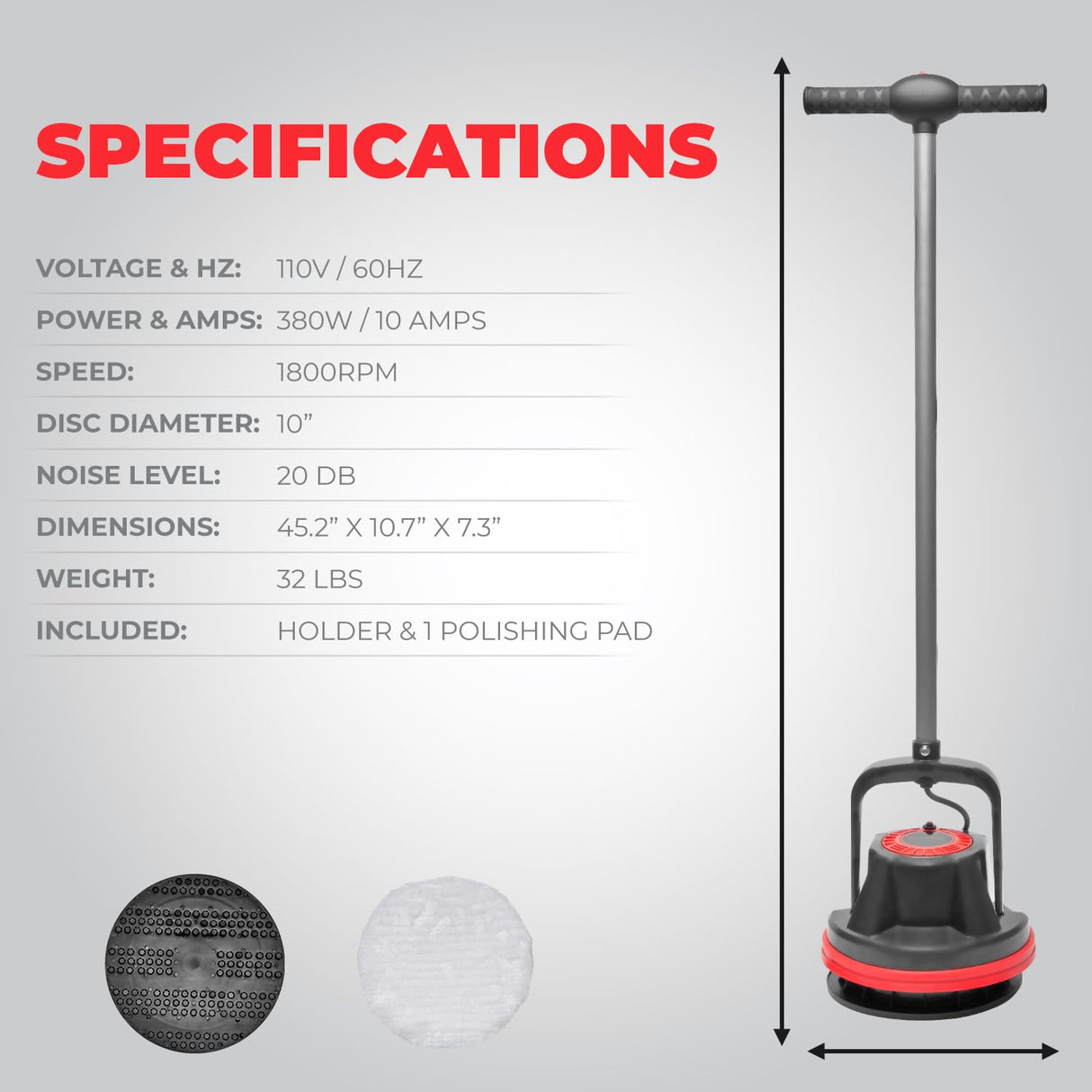 XtremepowerUS 10" Heavy Duty Single Pad Commercial Polisher Orbiter Hard Floor Polisher Cleaner Machine, Wide Cleaning Path Floor Cleaning, 39ft Cord XtremepowerUS