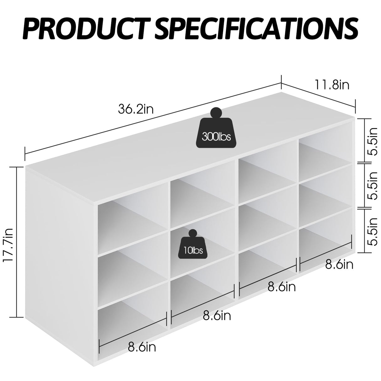 Garden 4 you Shoe Storage Bench, Cubby Shoe Rack with 12 Cubbies, 3-Tier Wood Shoe Rack Organizer, Shoe Organizer Cabinet for Entryway, Hallway, Closet and Garage, White Garden 4 you