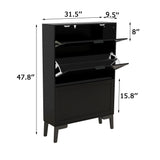 TaoHFE Modern Shoe Cabinet for Entryway - Black Wooden Hidden Shoe Cabinet - Narrow Free Standing 3 Tier Rack TaoHFE