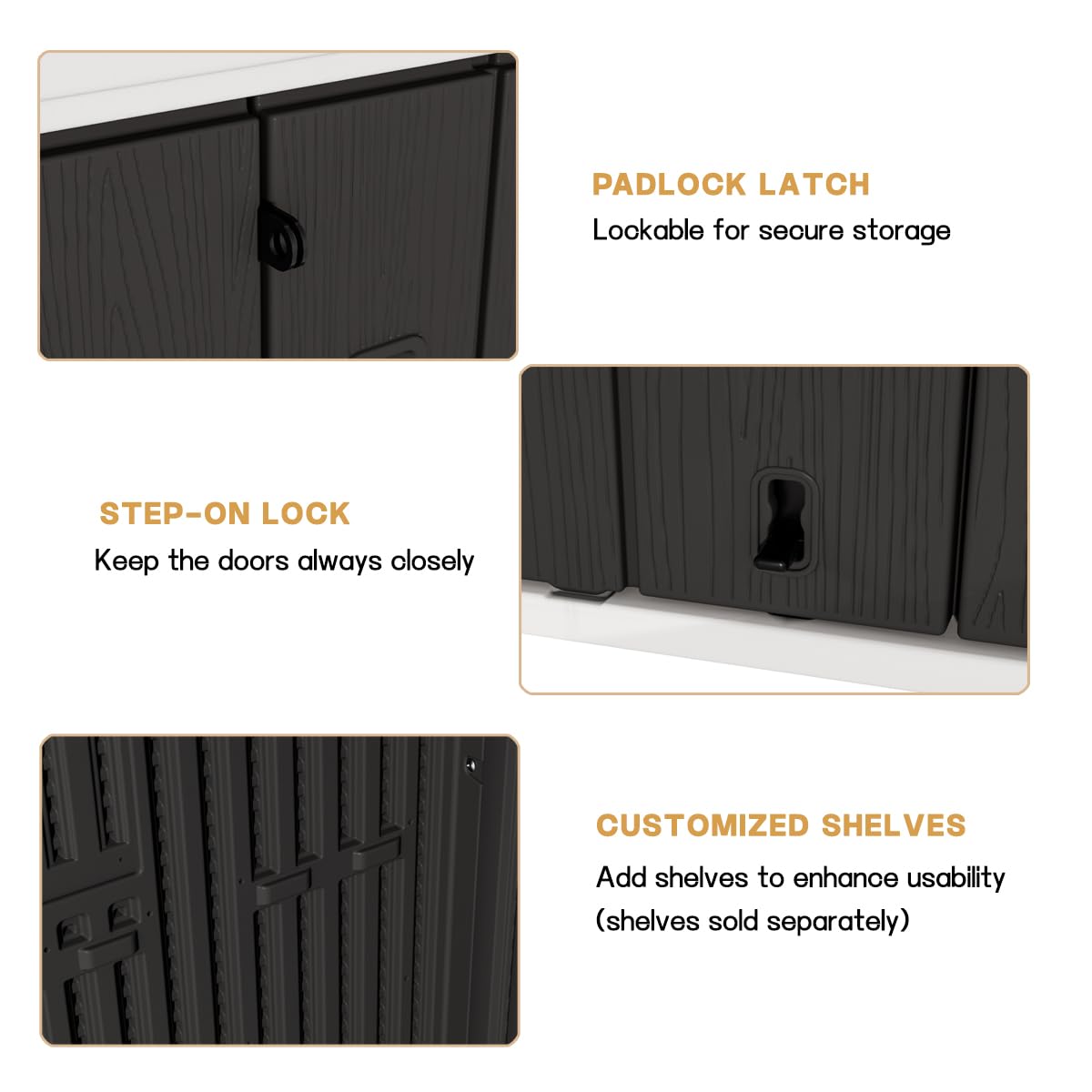 KINYING Outdoor Vertical Storage Shed,57 Cu.ft Outdoor Storage Cabinet Waterproof,Resin Sheds & Outdoor Storage Clearance for Garden,Patio,Backyard,Lockable (Black) KINYING