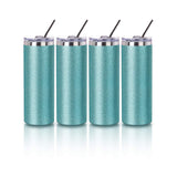 PYD Life Sublimation Blank Glitter Skinny Tumbler Teal 20 OZ Straight Stainless Steel Tumbler with Metal Straw for Tumbler Heat Press Machine Heat Transfer 4 Pack PYD Life