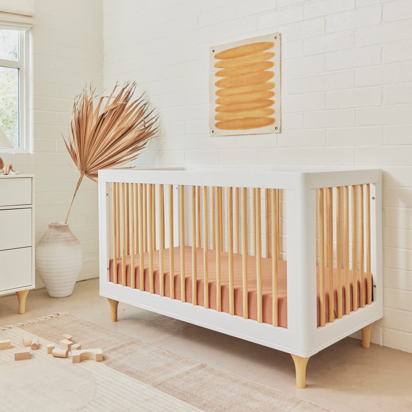 Babyletto Lolly 3-in-1 Convertible Crib with Toddler Bed Conversion Kit in White and Natural, Greenguard Gold Certified - WoodArtSupply