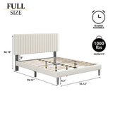 Sismplly Full Size Bed Frame with Velvet Upholstered Headboard, Platform Bed with Strong Wood Slats, Mattress Foundation, Box Spring Optional, Easy Assembly, Beige Sismplly