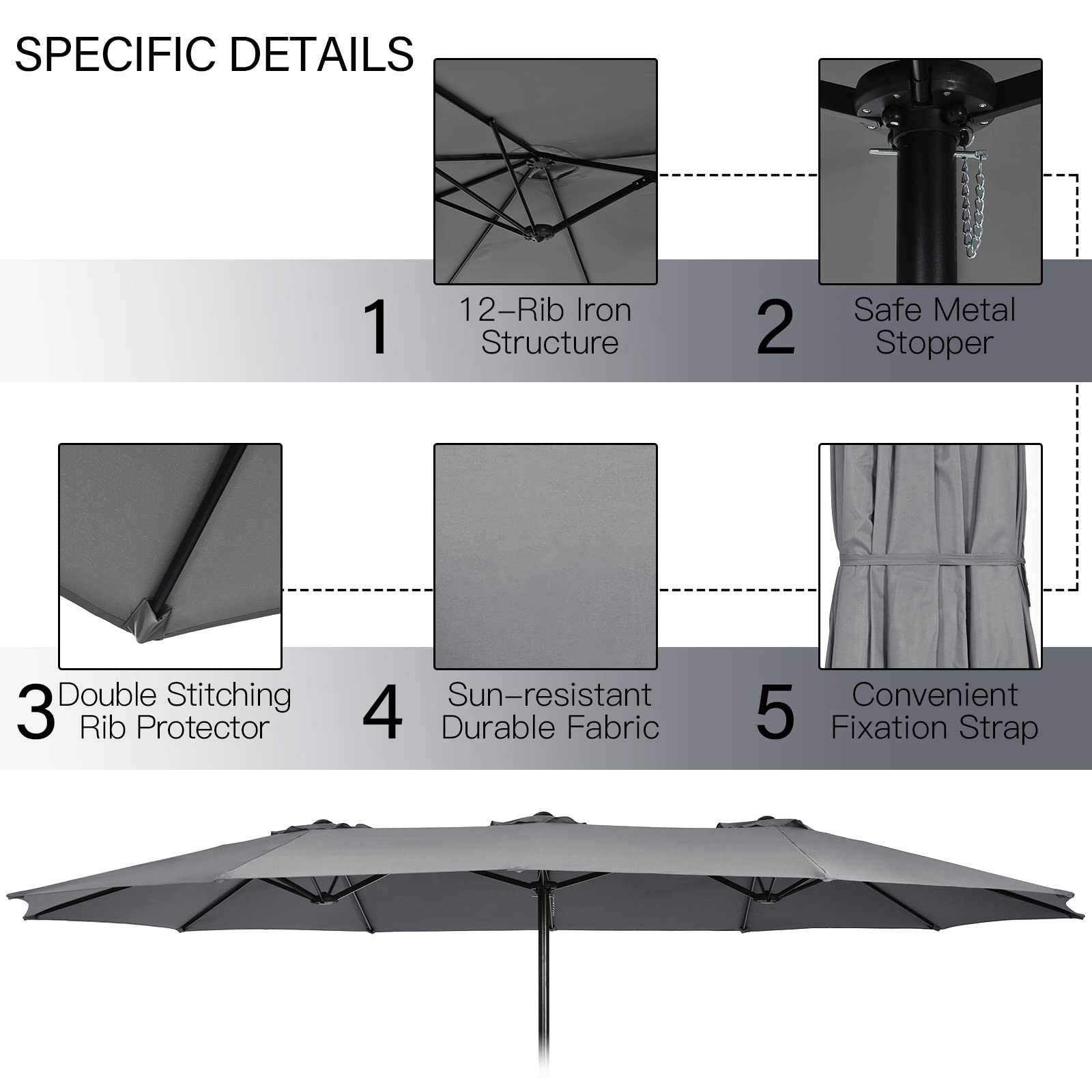 Tangkula 10 Piece Patio Rattan Dining Set with 15Ft Double-Sided Umbrella, Outdoor Heavy Duty Acacia Wood Table and Stackable Wicker Chairs Set, Umbrella with Weighted Base (Grey) - WoodArtSupply