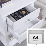conifferism White Nightstand 2 Drawers and Storage Shelf, 28" High Bedroom Night Stand, Contemporary Modern Bed Side Table, Living Room Country Cottage 19" Wide End Table Metal Sliders conifferism