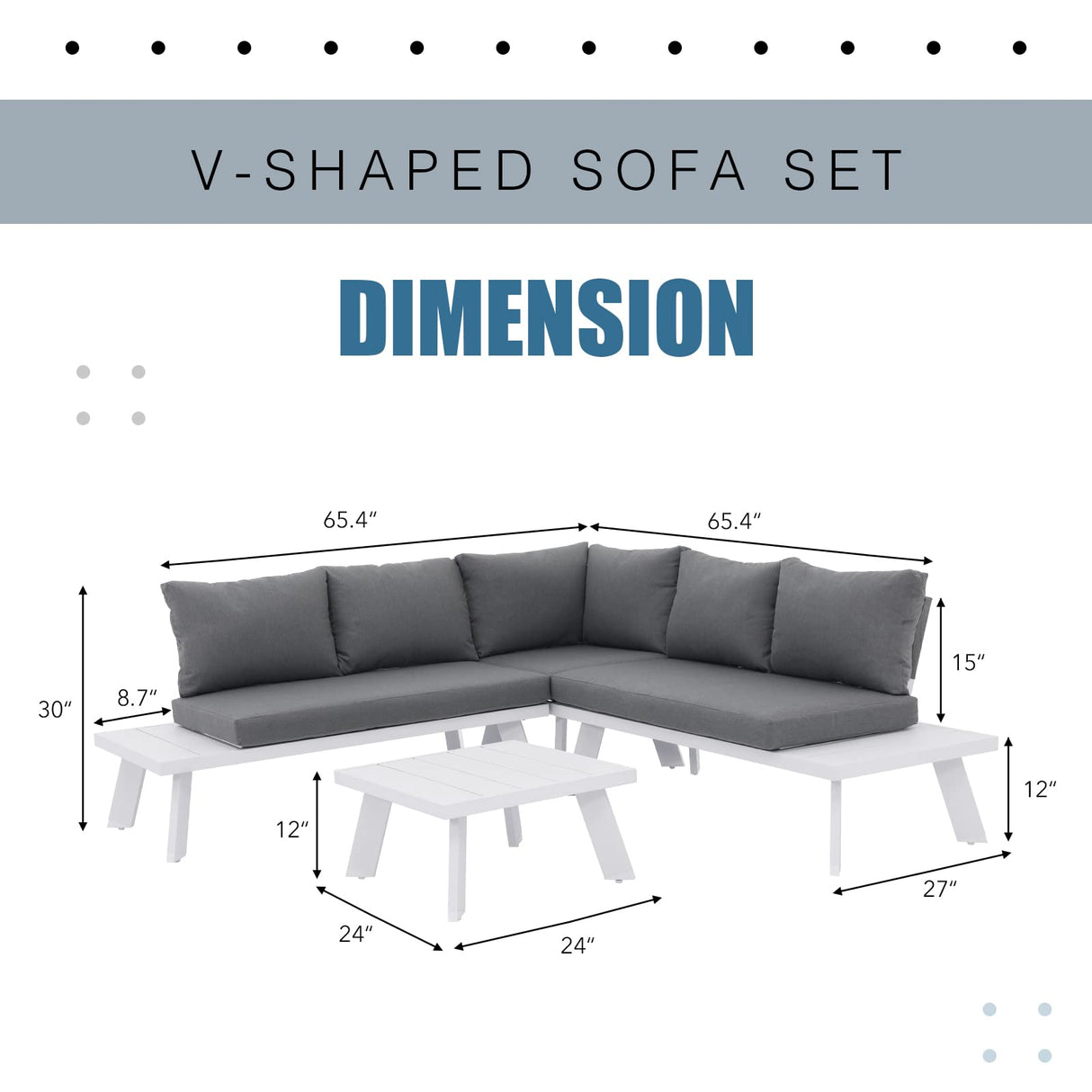 Soleil Jardin 4-Piece Outdoor Patio Furniture Set L-Shaped Aluminum Sectional Sofa with Coffee Table All-Weather Patio Conversation Set with Cushions, White Soleil Jardin