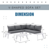 Soleil Jardin 4-Piece Outdoor Patio Furniture Set L-Shaped Aluminum Sectional Sofa with Coffee Table All-Weather Patio Conversation Set with Cushions, White Soleil Jardin