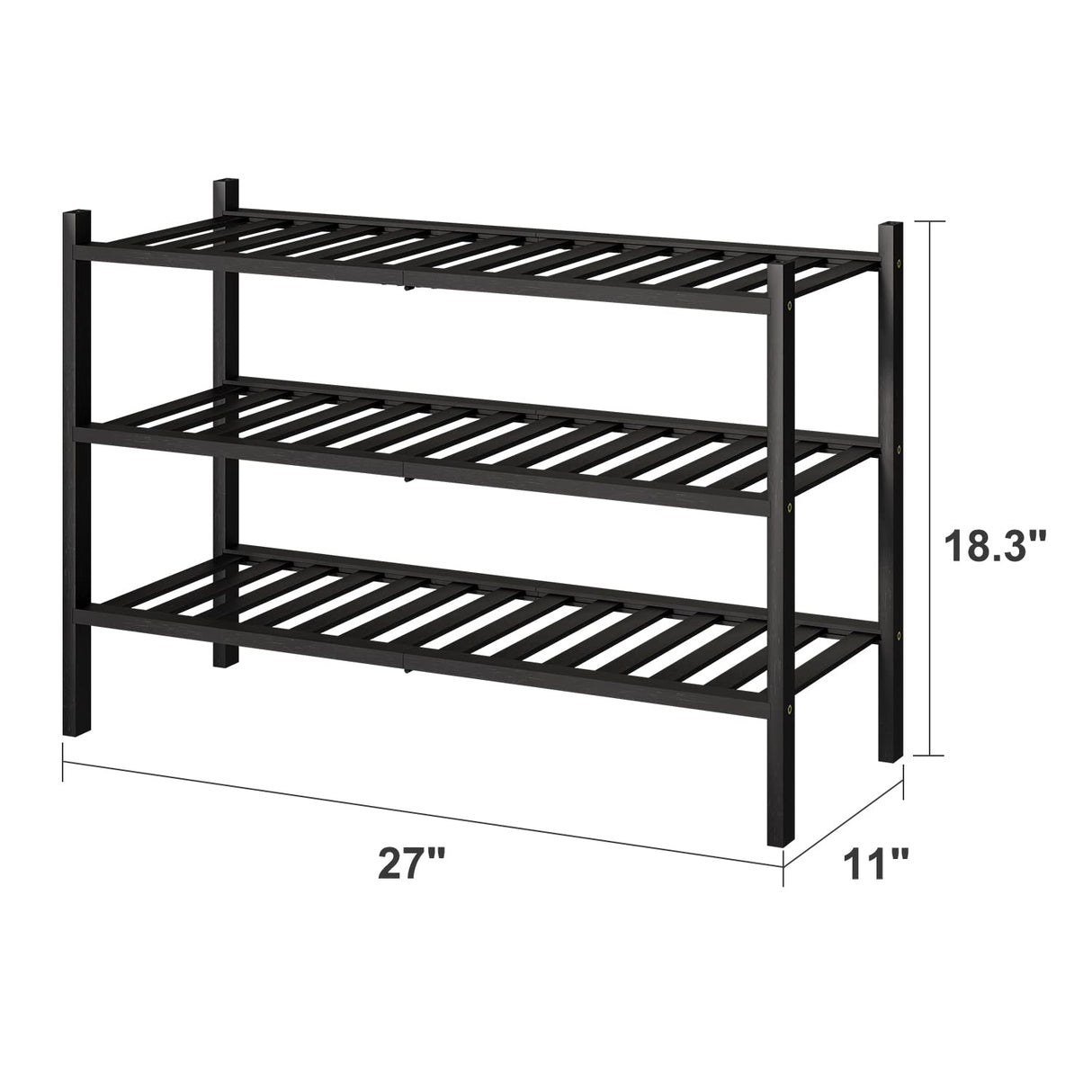 3-Tier Black Bamboo Shoe Rack for Entryway, Stackable | Foldable | Natural, Shoe Shelf Storage Organizer for Hallway Closet, Free Standing Shoe Racks for Indoor Outdoor viewcare