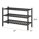 3-Tier Black Bamboo Shoe Rack for Entryway, Stackable | Foldable | Natural, Shoe Shelf Storage Organizer for Hallway Closet, Free Standing Shoe Racks for Indoor Outdoor viewcare