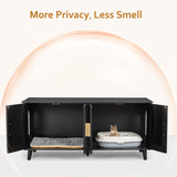 Homhedy Boho Cat Litter Box Enclosure for 2 Cats,Litter Box Furniture Hidden with Double Rattan Decorated Doors,Wooden Cat Washroom Furniture,Cat House,47.2”L x 19.7”W x 21.7”H, Black Homhedy