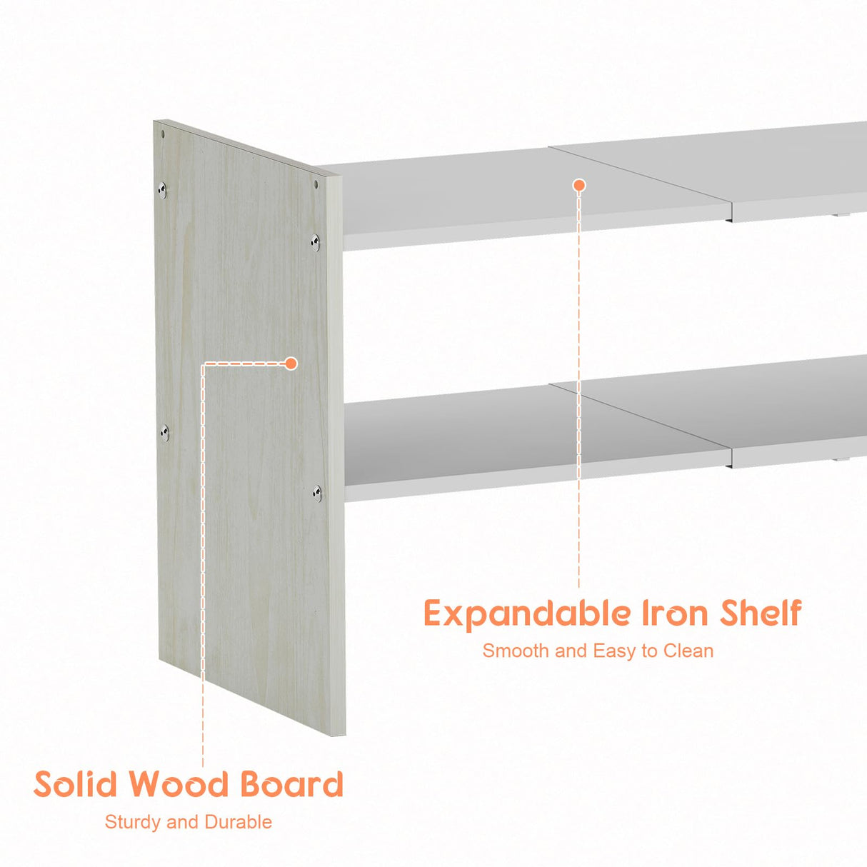 X-cosrack 2-Tier Shoe Rack Organizer for Closet, Expandable and Adjustable White Shoe Rack, Stackable Iron Wood Combination Shoe Storage Shelves for Closets, Entryway, Small Space, Hallway, Garage X-cosrack