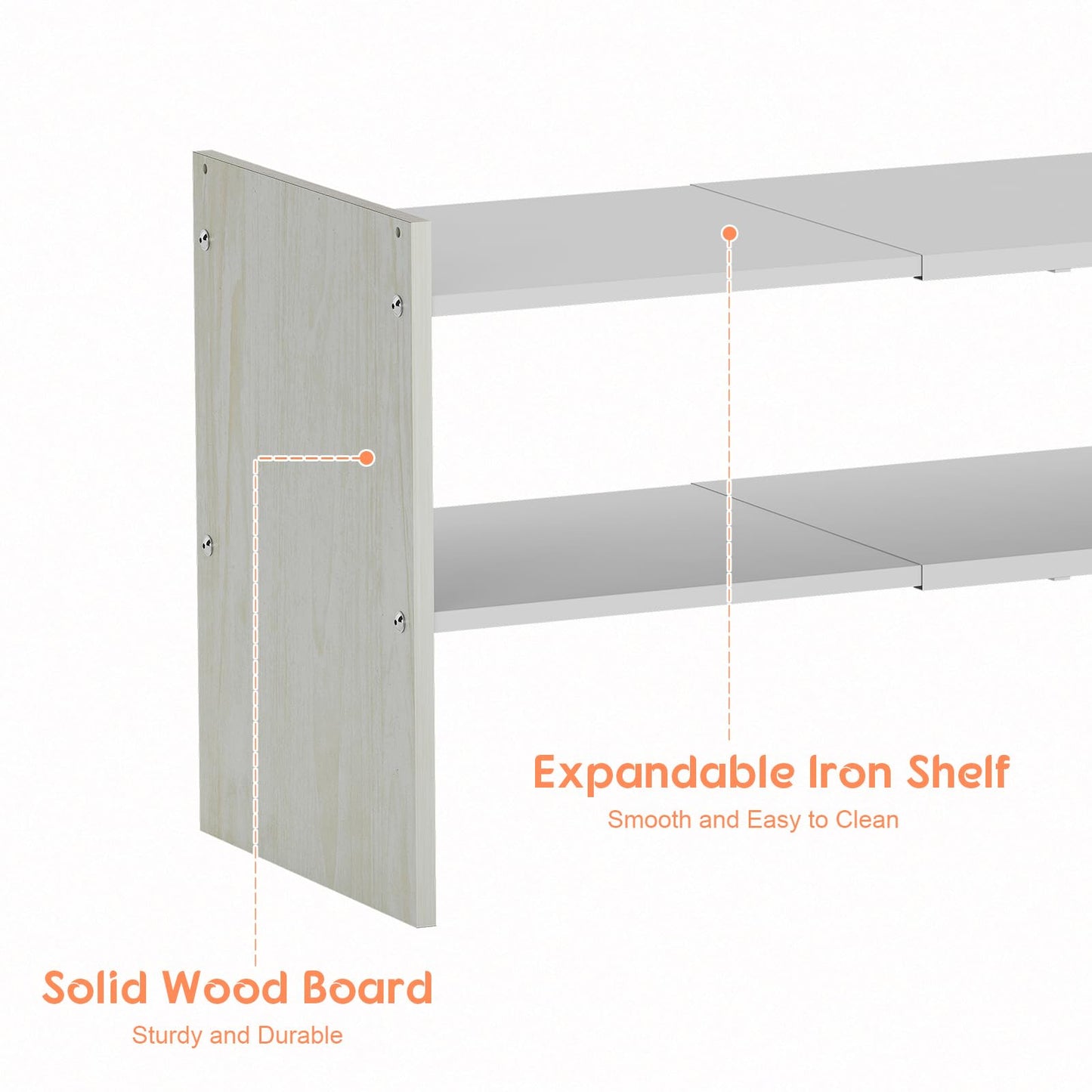 X-cosrack 2-Tier Shoe Rack Organizer for Closet, Expandable and Adjustable White Shoe Rack, Stackable Iron Wood Combination Shoe Storage Shelves for Closets, Entryway, Small Space, Hallway, Garage
