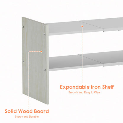 X-cosrack 2-Tier Shoe Rack Organizer for Closet, Expandable and Adjustable White Shoe Rack, Stackable Iron Wood Combination Shoe Storage Shelves for Closets, Entryway, Small Space, Hallway, Garage