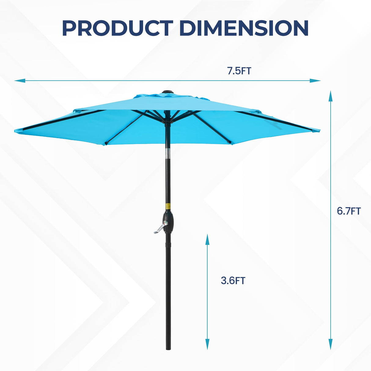 SUNVIVI OUTDOOR 7.5' Outdoor Patio Umbrella, Patio Umbrella, Market Umbrella, Luxury Aluminum Pole Umbrella with Push Button Tilt and Crank, 6 Ribs, Polyester Canopy, Blue SUNVIVI OUTDOOR