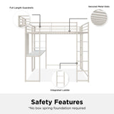 DHP Abode Full Size Metal Loft Bed, Off-White DHP