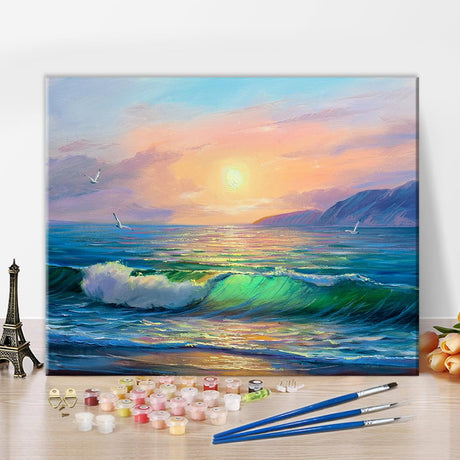TUMOVO Paint by Numbers Kit for Adults Morning on Sea Wave Paint by Numbers for Adults Seaside Landscape Adult Paint by Number Kits on Canvas Oil Painting Art Crafts 16x20 in TUMOVO
