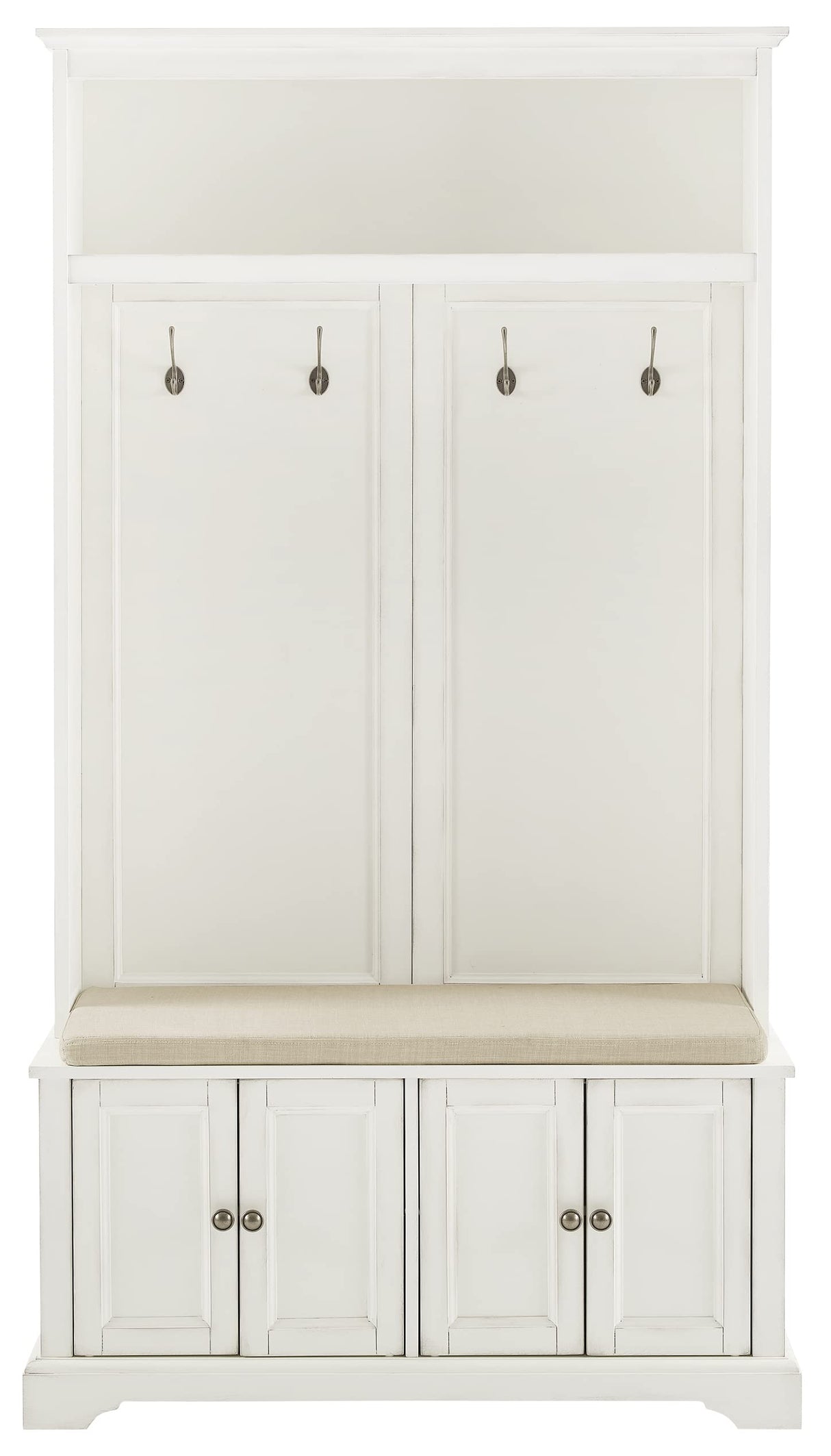 Crosley Furniture Holbrook Hall Tree with Shoe Rack Bench and Coat Hooks for Hanging Storage, Distressed White Crosley Furniture