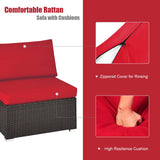 DORTALA 2 Piece Wicker Sectional Armless Chairs, Outdoor Rattan Sectional Sofa Set w/Cushions for Seat and Back, Additional Seats for Garden Balcony Patio Poolside, Red DORTALA