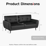 VAMEPOLE Sofa Couch, 60" Loveseat Sofa for Living Room, Mid Century Mini Black Couch, Tufted Leather Love Seat Furniture, Comfy Office Sofa 2 Seat, Small Couches for Small Spaces, Bedroom, Apartment VAMEPOLE