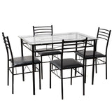 VECELO 5-Piece Kitchen Dining Table Set, Glasses Tabletop & Heavy-Duty Metel Frame, Rectangle Dinette with 4 Chairs for Small Space, Breakfast Nook, Glasses & Black VECELO