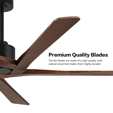 WINGBO 64 Inch DC Ceiling Fan without Lights, 5 Reversible Carved Solid Wood Blades, 6-Speed Noiseless DC Motor, Ceiling Fan No Light with Remote, Matte Black Finish with Walnut Blades, ETL Listed WINGBO