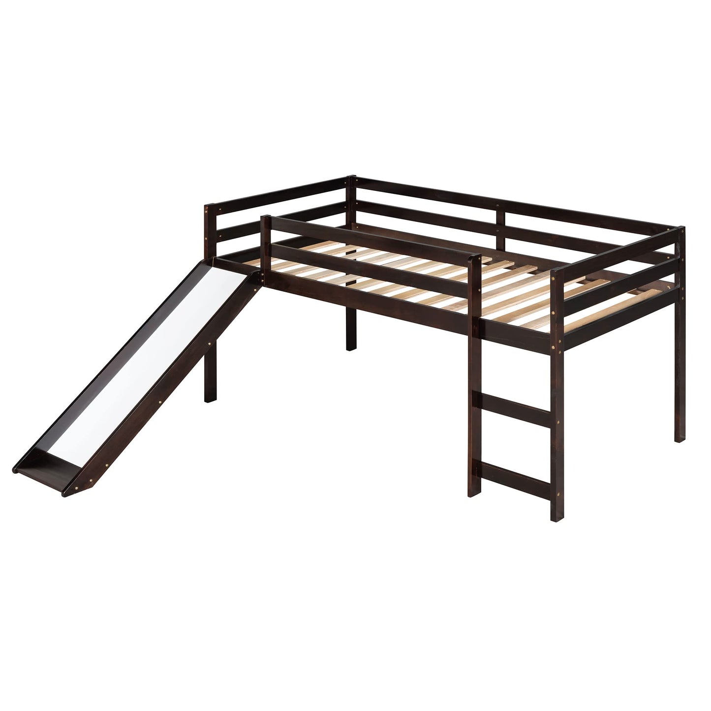 Harper & Bright Designs Twin Size Low Loft Bed with Slide in Espresso - WoodArtSupply